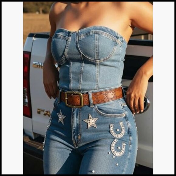 Genuine Leather Western Belt with Floral Embossed Detailing main image 7